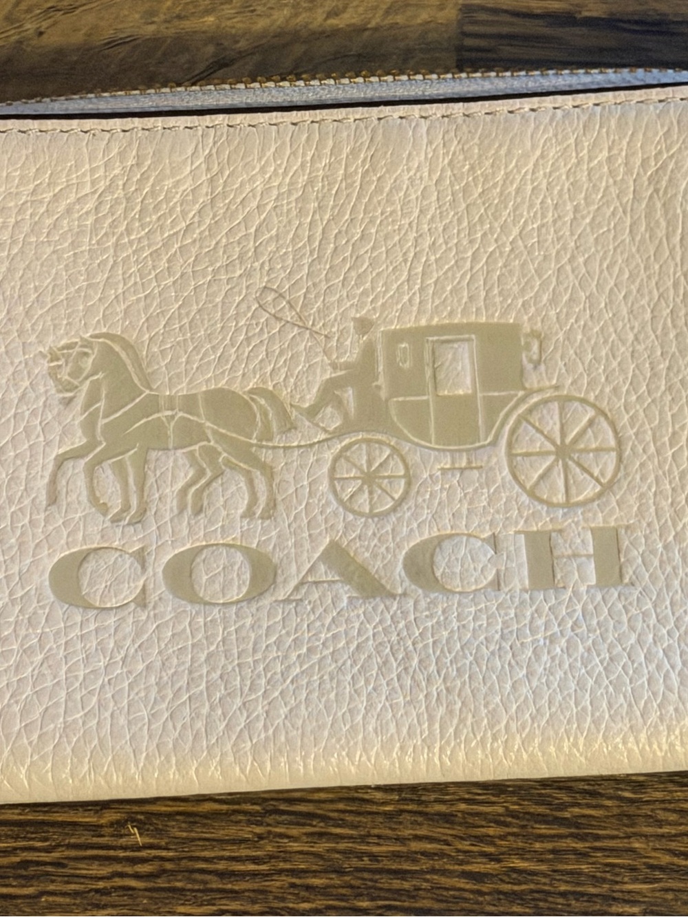 COACH White Leather Jes Corner Zip Wristlet with Signature Logo - Picture 2 of 6